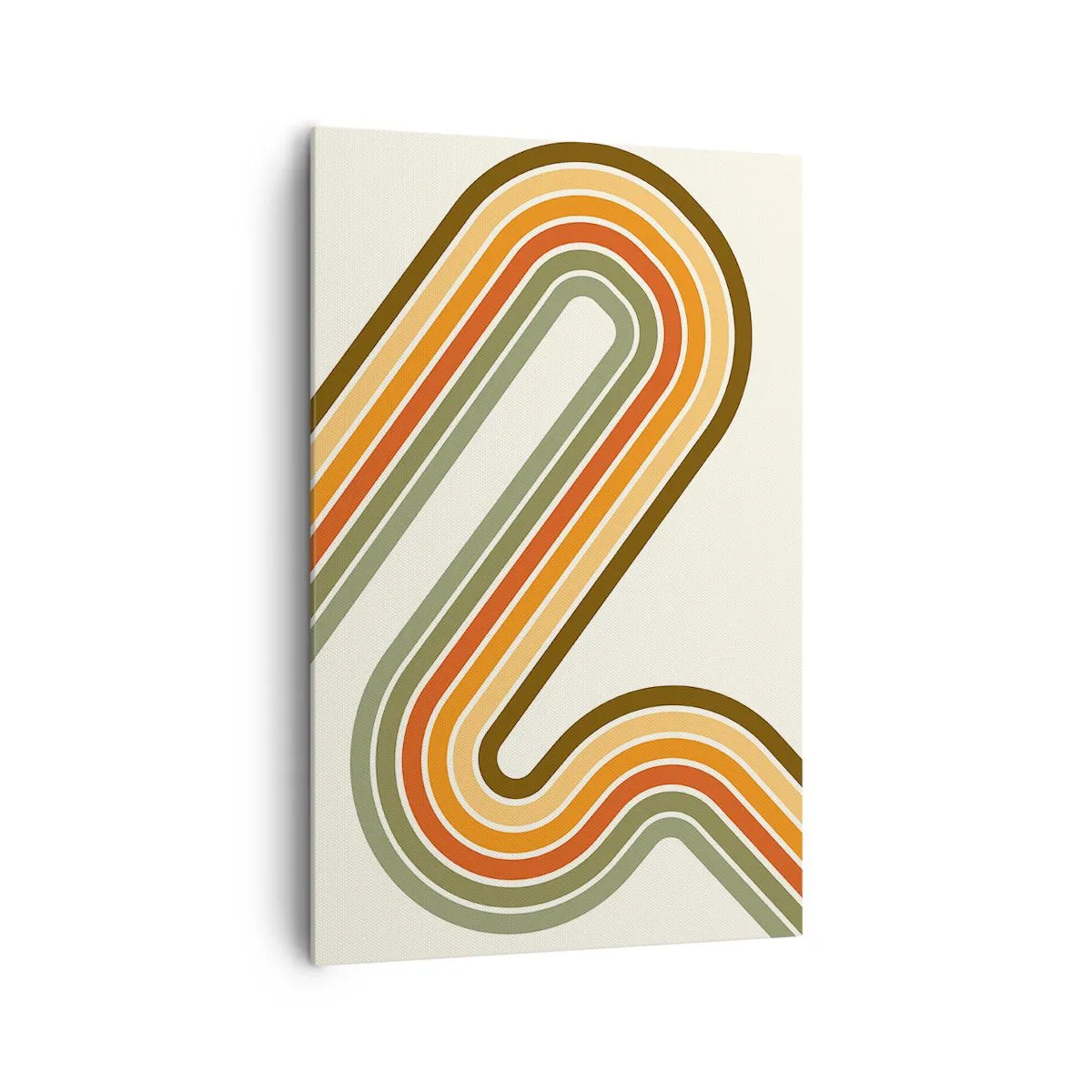 Cuadro sobre lienzo - Impresión de Imagen - Patrón geométrico en tonos verde, naranja y beige sobre un fondo claro. - 80x120cm - Zigzagueando hasta su destino - Decoración de pared moderna para salón y dormitorio ARTTOR