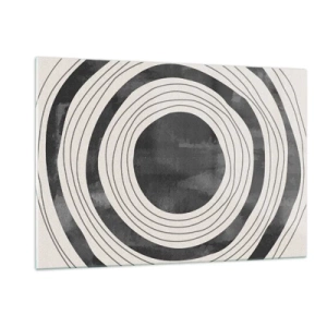 Cuadro sobre vidrio - Impresiones sobre Vidrio - Círculos concéntricos en blanco y negro con contornos irregulares. - 120x80cm - En el centro mismo - Decoración de pared moderna para salón y dormitorio ARTTOR