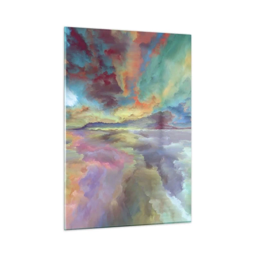 Cuadro sobre vidrio - Impresiones sobre Vidrio - Nubes de colores reflejadas en el agua en el horizonte. - 50x70cm - Dos cielos - Decoración de pared moderna para salón y dormitorio ARTTOR