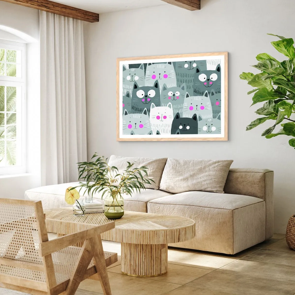 Póster en marco roble claro - El mundo de los gatos - 40x30 cm