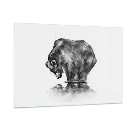 Cuadro sobre vidrio - Impresiones sobre Vidrio - Gráfico de un oso inclinado sobre la superficie del agua. - 120x80cm - Es bueno ver a alguien cercano - Decoración de pared moderna para salón y dormitorio ARTTOR