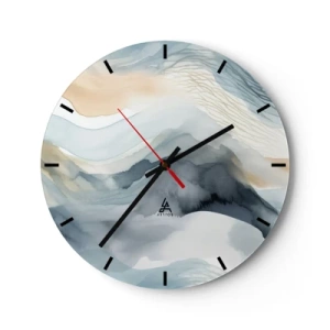 Reloj de pared - Reloj de vidrio - Paisaje abstracto en tonos azules y beige. - 30x30cm - Abstracción de nieve y niebla - Decoración de pared moderna para salón, cocina y dormitorio ARTTOR