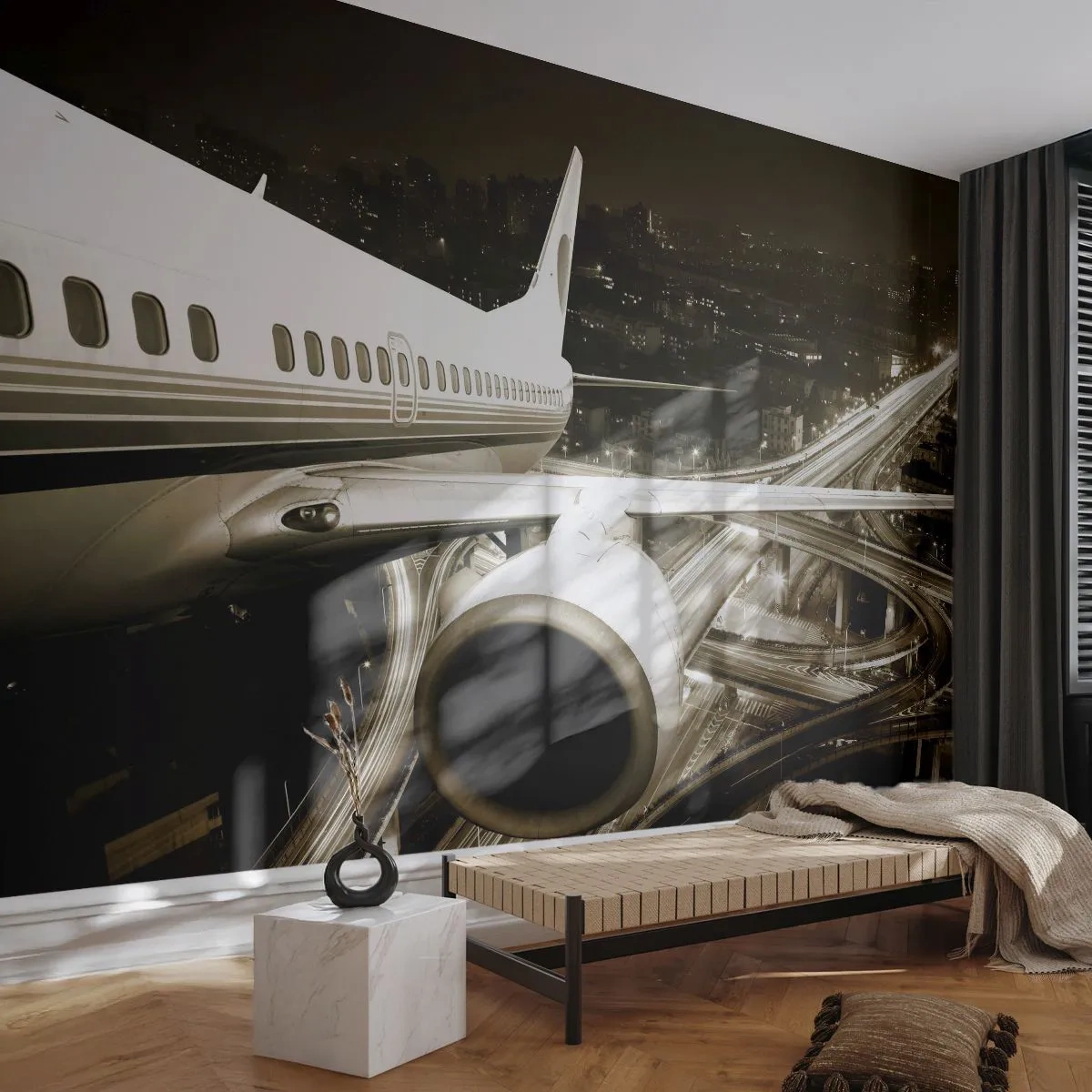 Fotomural Premium Canvas - Vuela hacia la noche - Avión, Ciudad, Automotor - 250x175 cm