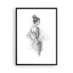 Póster en marco negro - Un sutil retrato en acuarela de una mujer en tonos de gris. - 50x70cm - Tan hermosa como la pintura - Decoración de pared moderna para salón y dormitorio ARTTOR