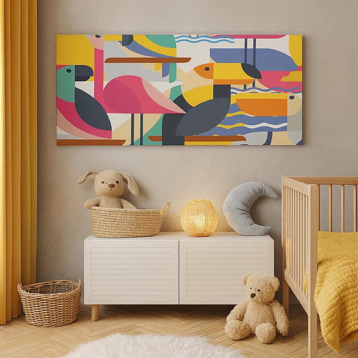 Cuadro sobre lienzo - Impresión de Imagen - Fiesta de las aves - 30x30 cm