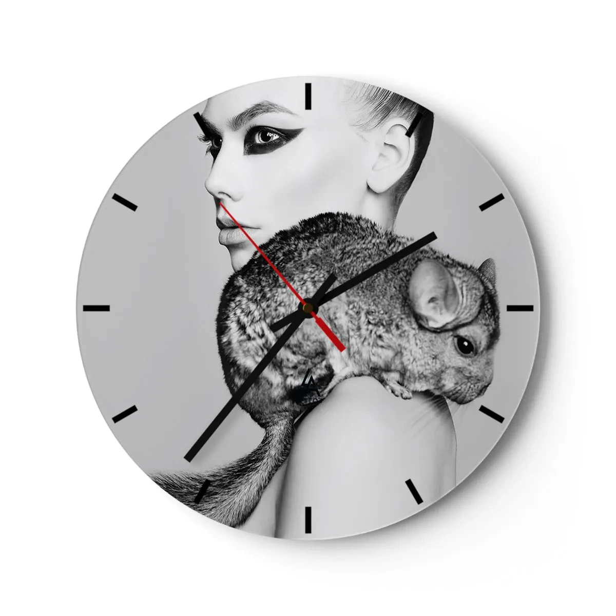 Reloj de pared - Reloj de vidrio - Dama con chinchilla - 40x40 cm