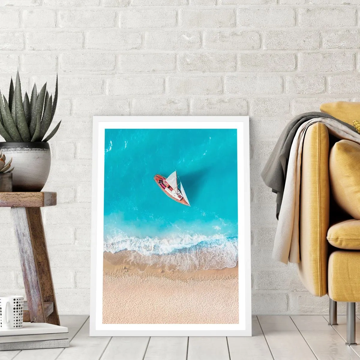 Póster en marco blanco - Frontera celeste y dorada - 70x100 cm