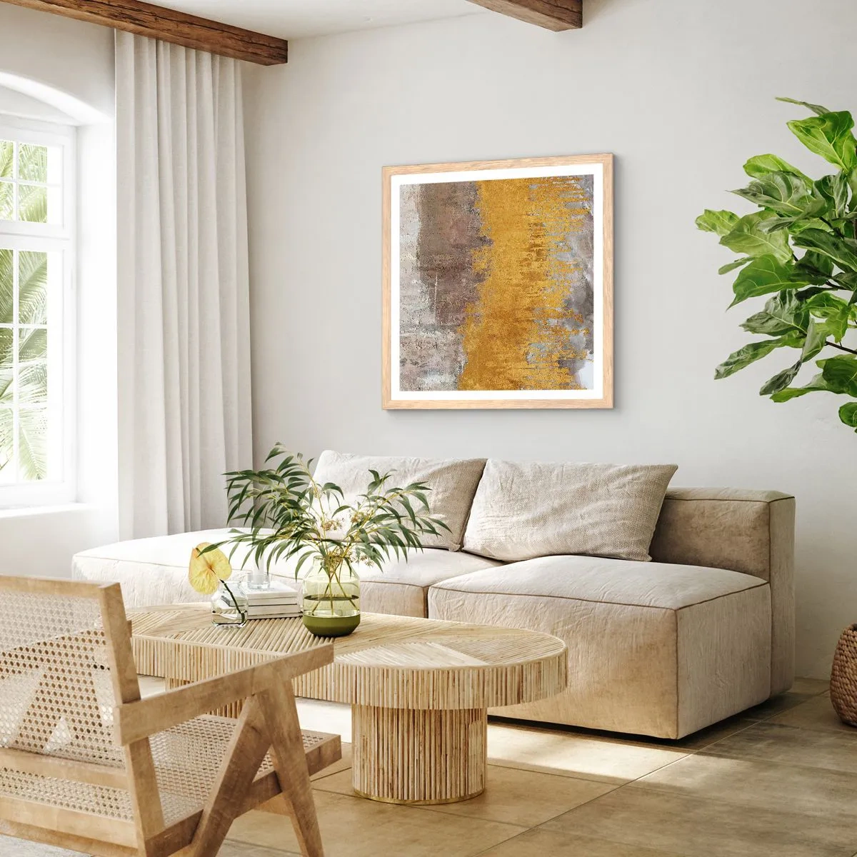 Póster en marco roble claro - Una ráfaga dorada - 40x40 cm