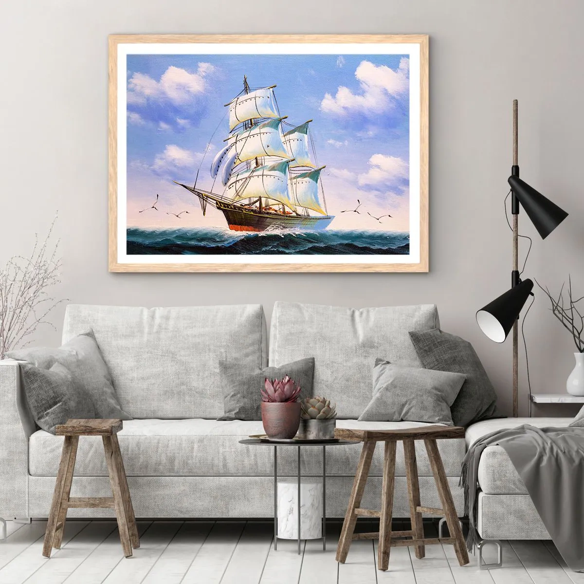 Póster en marco roble claro - Orgulloso con el viento - 100x70 cm