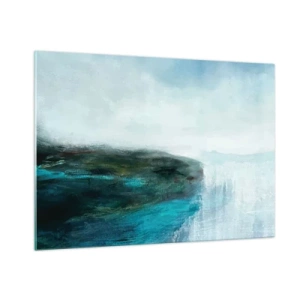 Cuadro sobre vidrio - Impresiones sobre Vidrio - Paisaje acuático abstracto con colores azul y blanco dominantes - 100x70cm - Abstracción marina - Decoración de pared moderna para salón y dormitorio ARTTOR