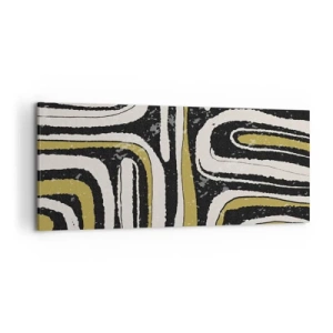 Cuadro sobre lienzo - Impresión de Imagen - Patrón abstracto en negro, blanco y dorado. - 120x50cm - Composición: tramos y callejones - Decoración de pared moderna para salón y dormitorio ARTTOR