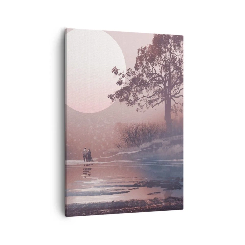 Cuadro sobre lienzo - Impresión de Imagen - Escena romántica con la luna y un árbol junto al agua. - 50x70cm - Rarezas nocturnas - Decoración de pared moderna para salón y dormitorio ARTTOR