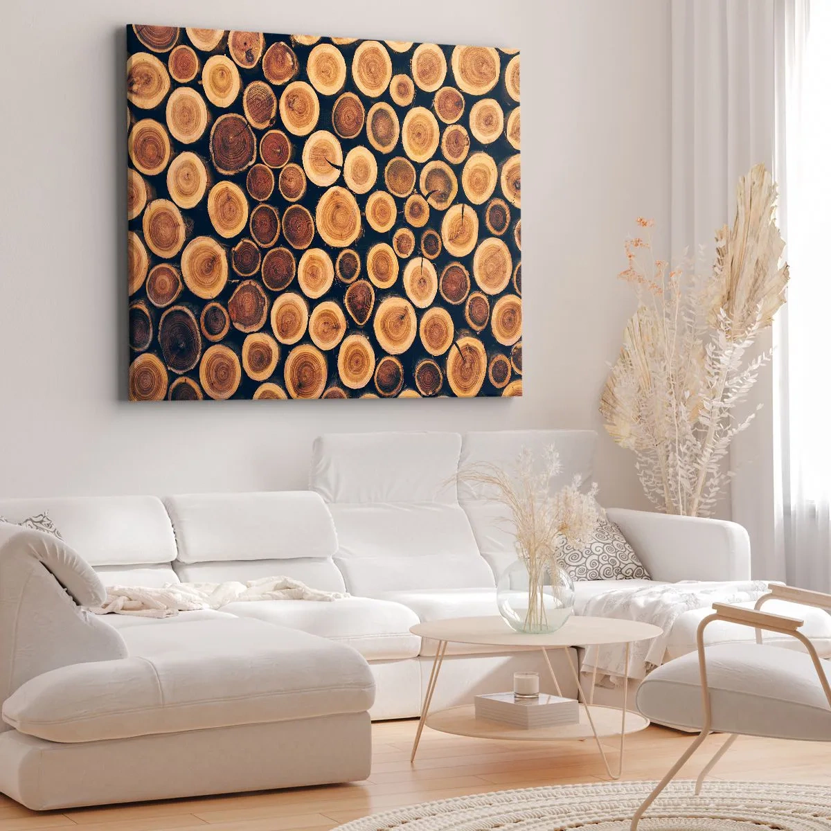 Cuadro sobre lienzo - Impresión de Imagen - Patrón elaborado a partir de secciones transversales de troncos de madera. - 70x50cm - ¿Qué edad tengo? - Decoración de pared moderna para salón y dormitorio ARTTOR