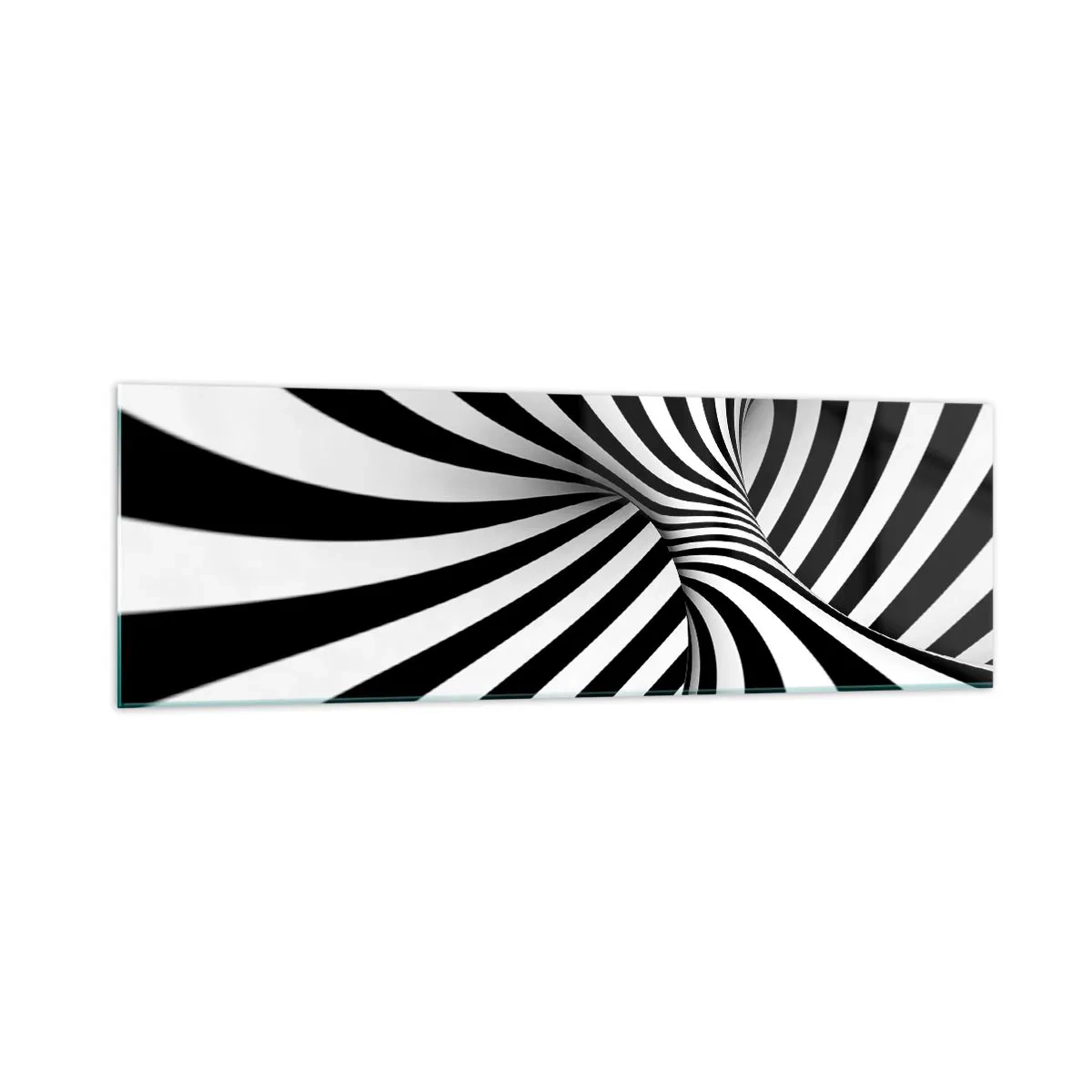 Cuadro sobre vidrio - Impresiones sobre Vidrio - Túnel abstracto con rayas espirales blancas y negras - 160x50cm - Composición: espacio de baile - Decoración de pared moderna para salón y dormitorio ARTTOR