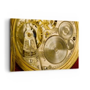 Cuadro sobre lienzo - Impresión de Imagen - Mecanismo de reloj con engranajes y detalles visibles. - 120x80cm - Siga el ritmo de los tiempos - Decoración de pared moderna para salón y dormitorio ARTTOR