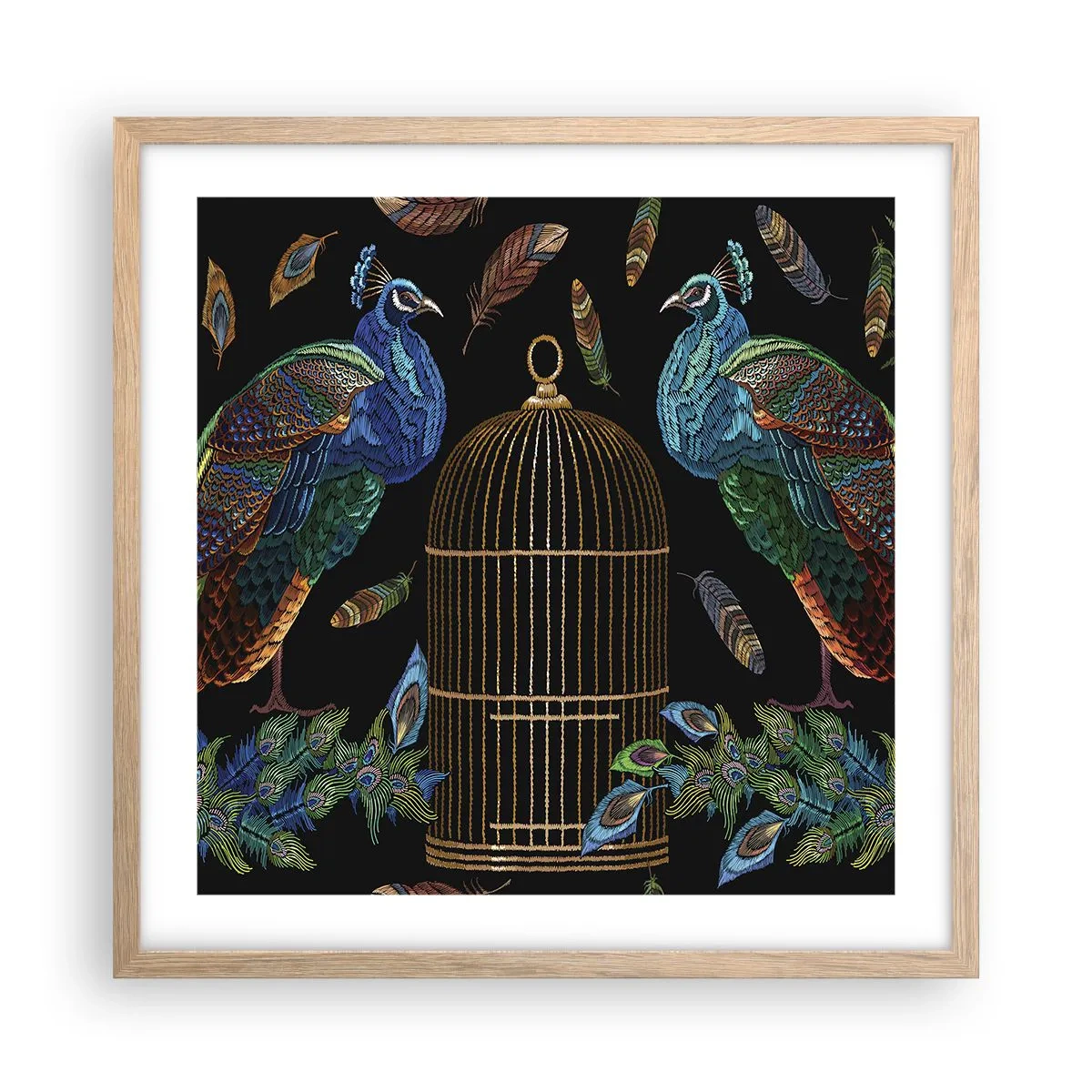 Póster en marco roble claro - Con plumajes reales - 50x50 cm
