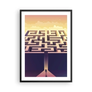 Póster en marco negro - Un laberinto simbólico en luz dorada - 50x70cm - Momento de tomar decisiones - Decoración de pared moderna para salón y dormitorio ARTTOR