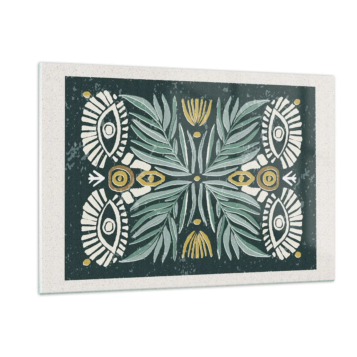 Cuadro sobre vidrio - Impresiones sobre Vidrio - Una composición simétrica de hojas y patrones en estilo folklórico. - 120x80cm - Como un recorte folclórico - Decoración de pared moderna para salón y dormitorio ARTTOR