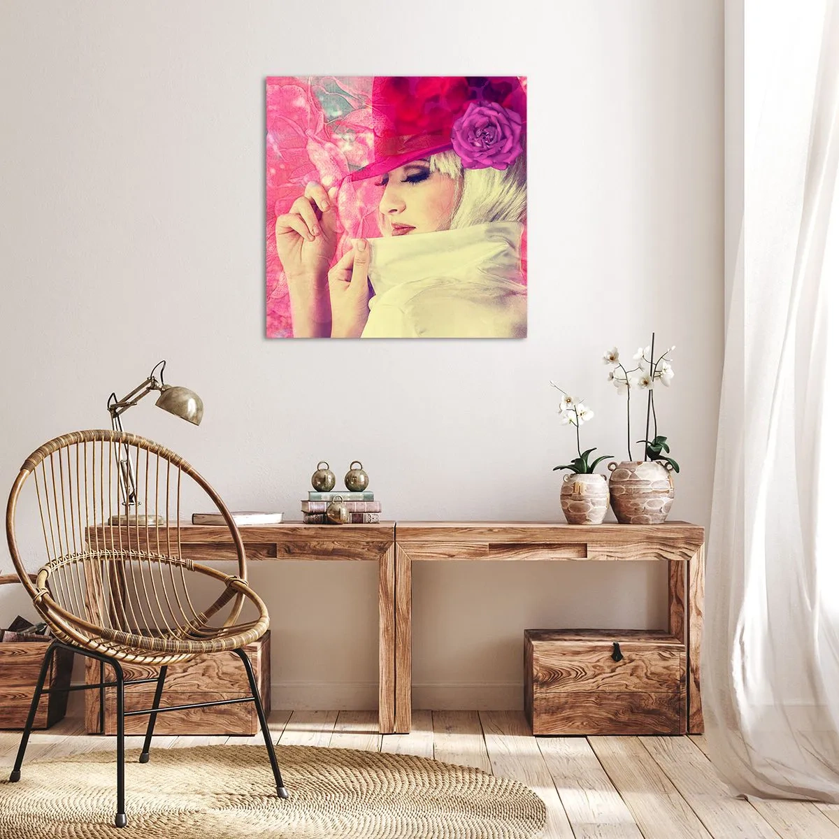 Cuadro sobre lienzo - Impresión de Imagen - Retrato retro en rosa - 50x50 cm