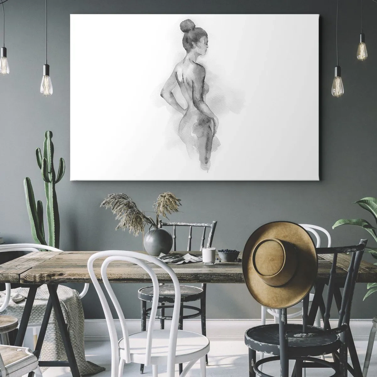Cuadro sobre lienzo - Impresión de Imagen - Boceto en acuarela de una silueta femenina - 70x50cm - Tan hermosa como la pintura - Decoración de pared moderna para salón y dormitorio ARTTOR