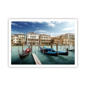 Póster - Venecia con góndolas y palacios contra el cielo - 100x70cm - Palacios en azul - Decoración de pared moderna para salón y dormitorio ARTTOR