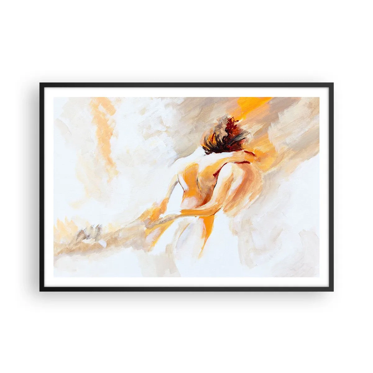 Póster en marco negro - Escena abstracta de un abrazo romántico. - 100x70cm - En un cielo de cercanía - Decoración de pared moderna para salón y dormitorio ARTTOR