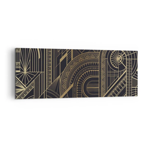 Cuadro sobre lienzo - Impresión de Imagen - Patrones geométricos dorados sobre fondo negro en estilo Art Déco - 140x50cm - Conceptos, ideas, planes - Decoración de pared moderna para salón y dormitorio ARTTOR