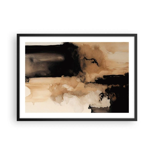 Póster en marco negro - Composición abstracta en tonos marrones y negros. - 70x50cm - Una abstracción intrigante - Decoración de pared moderna para salón y dormitorio ARTTOR