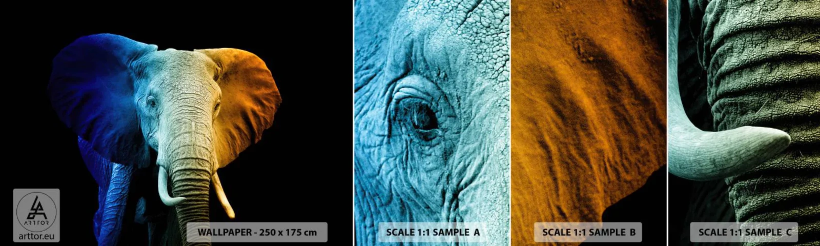 Muestra De Fotomural Standard Eco - Excéntrico, no un bicho raro - Abstracción, Elefante, animales - 100x30 cm