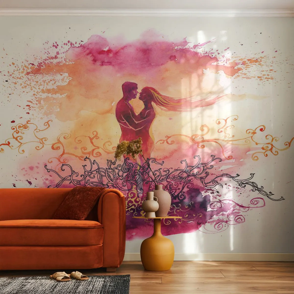 Fotomural Premium Canvas - ¡Un solo corazón! Necesito tan poco para ser feliz… - Abstracción, pareja de enamorados, Beso - 500x350 cm