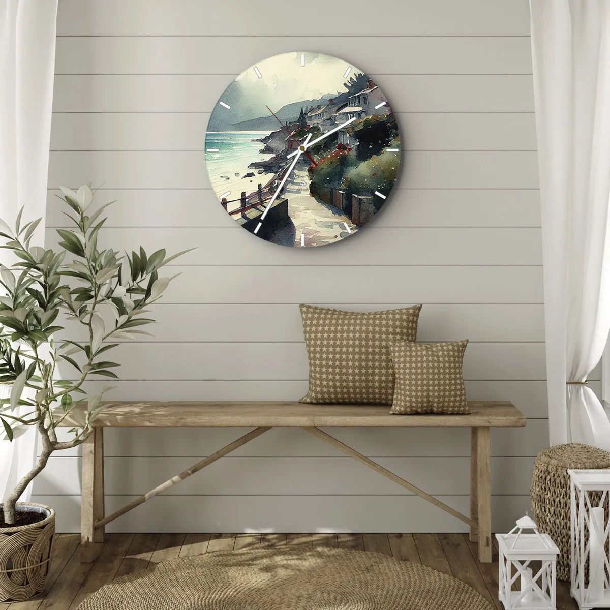 Reloj de pared - Reloj de vidrio - Ciudad mediterránea - 30x30 cm