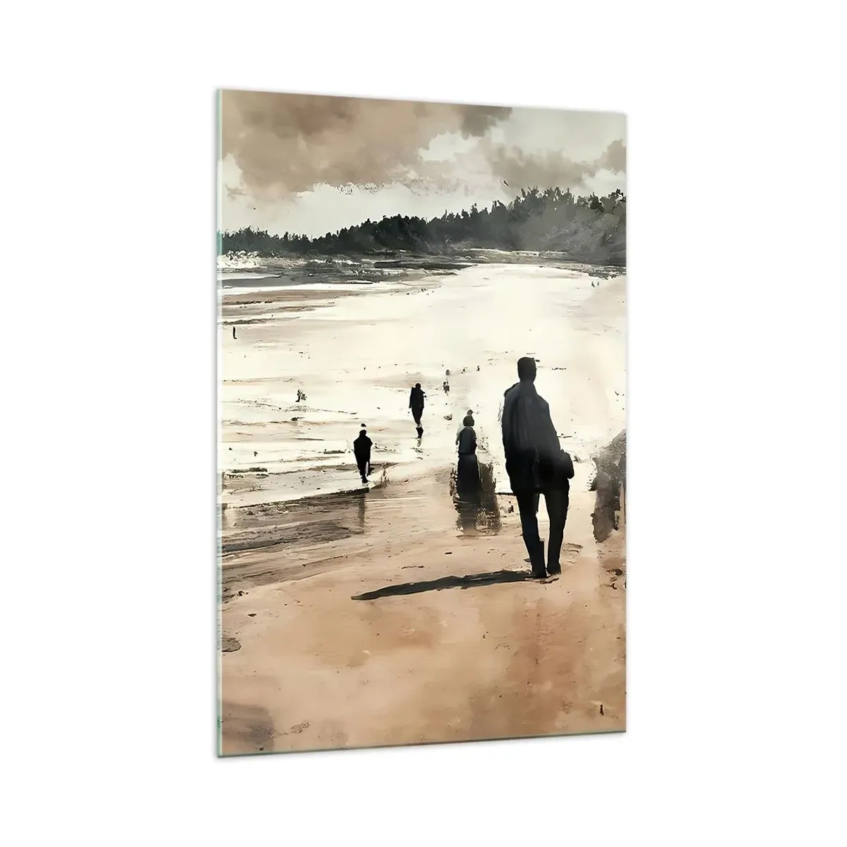 Cuadro sobre vidrio - Impresiones sobre Vidrio - Caminantes de playa en un paisaje tranquilo - 70x100cm - Un sueño evocado - Decoración de pared moderna para salón y dormitorio ARTTOR