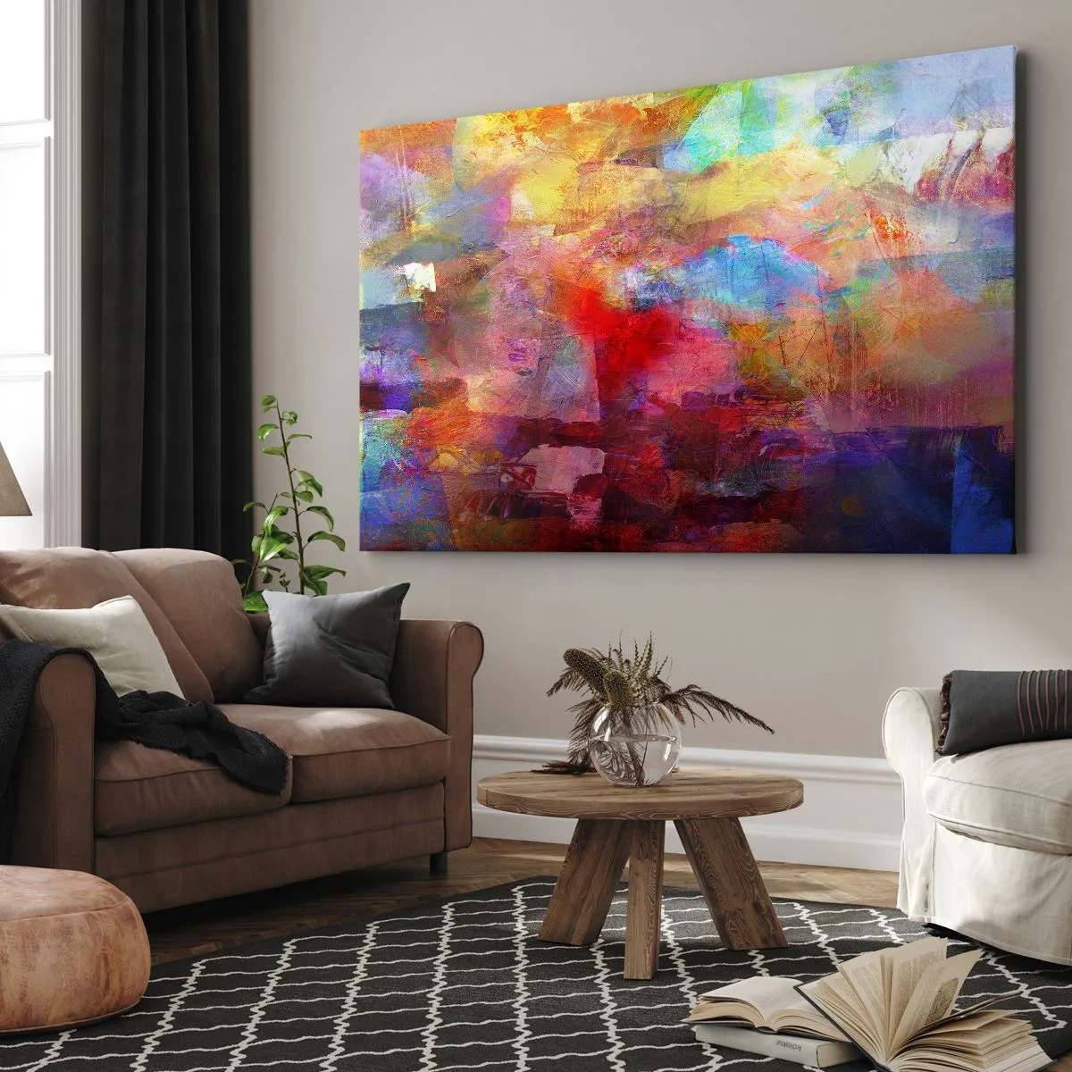 Cuadro sobre lienzo - Impresión de Imagen - Abstracción colorida en tonos cálidos y fríos. - 100x70cm - Mira dentro del arco iris - Decoración de pared moderna para salón y dormitorio ARTTOR