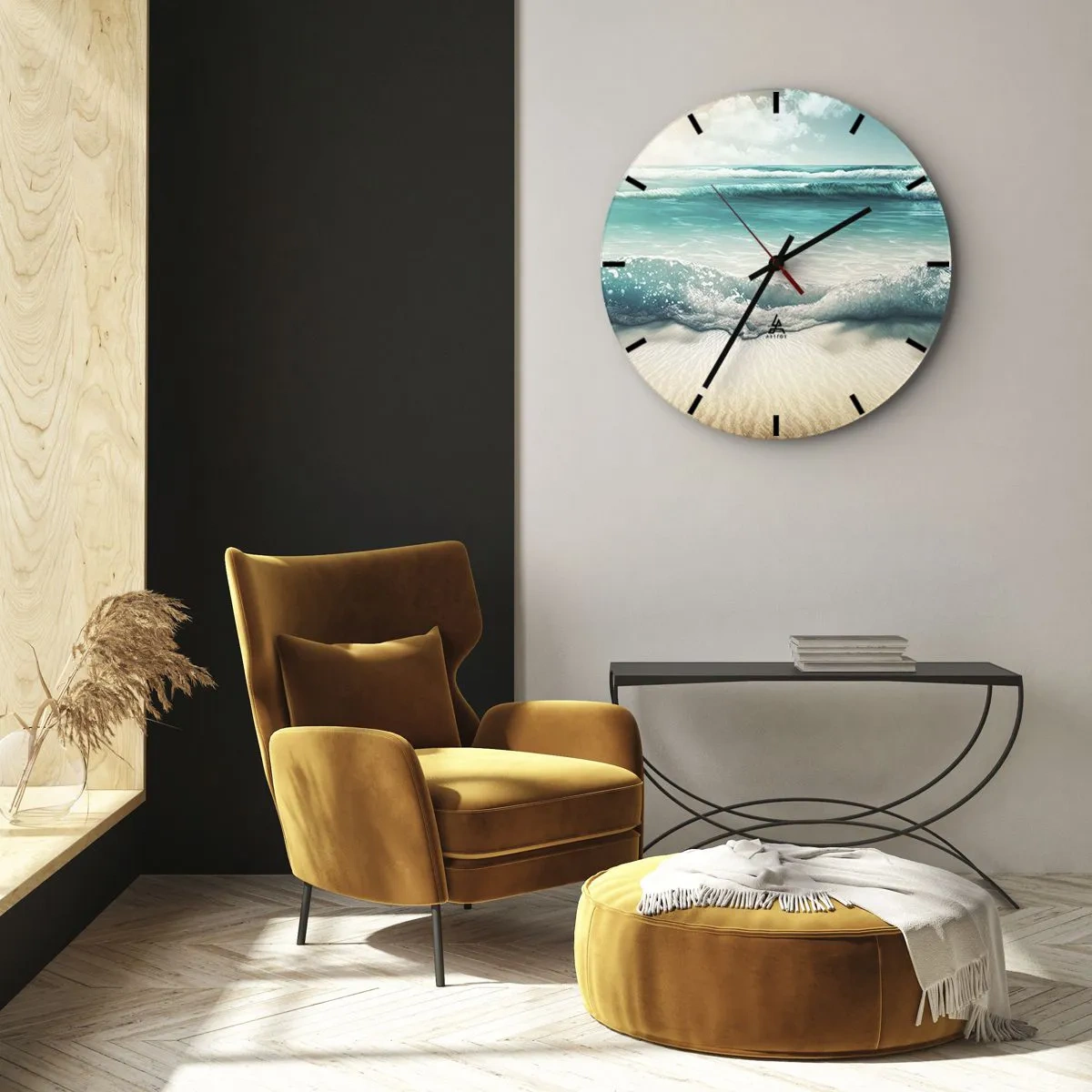 Reloj de pared - Reloj de vidrio - Olas turquesas rompiendo en una playa de arena - 30x30cm - Calma oceánica - Decoración de pared moderna para salón, cocina y dormitorio ARTTOR