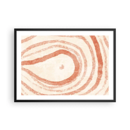 Póster en marco negro - Un motivo abstracto de líneas concéntricas en tonos terracota. - 70x50cm - Círculos de coral - composición - Decoración de pared moderna para salón y dormitorio ARTTOR