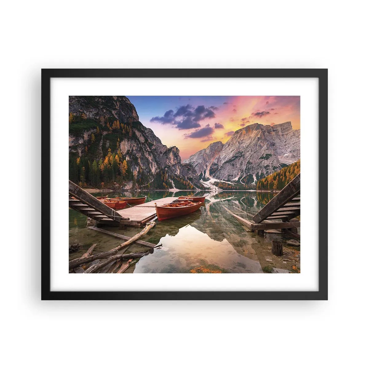 Póster en marco negro - Espejo entre montañas - 50x40 cm