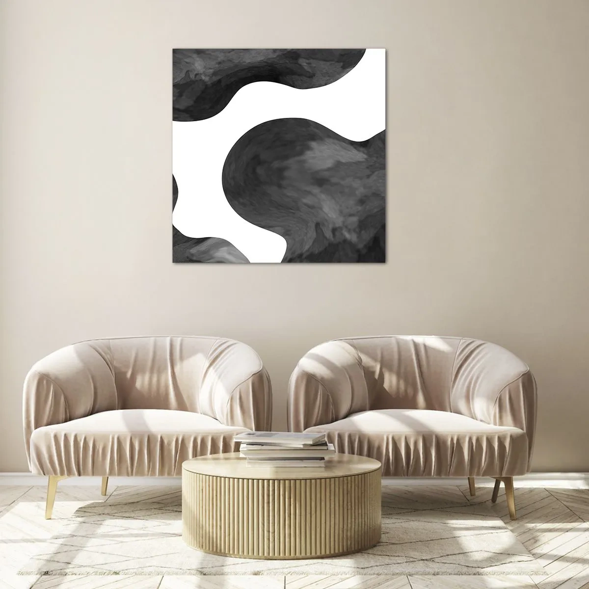 Cuadro sobre vidrio - Impresiones sobre Vidrio - El blanco fluye sobre el negro - 40x40 cm