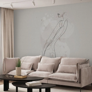 Fotomural Premium Sand - Silueta femenina en estilo de arte lineal sobre un fondo claro - 100x70cm - Una mirada no dice nada y al mismo tiempo lo dice todo - Decoración de pared moderna para salón y dormitorio ARTTOR