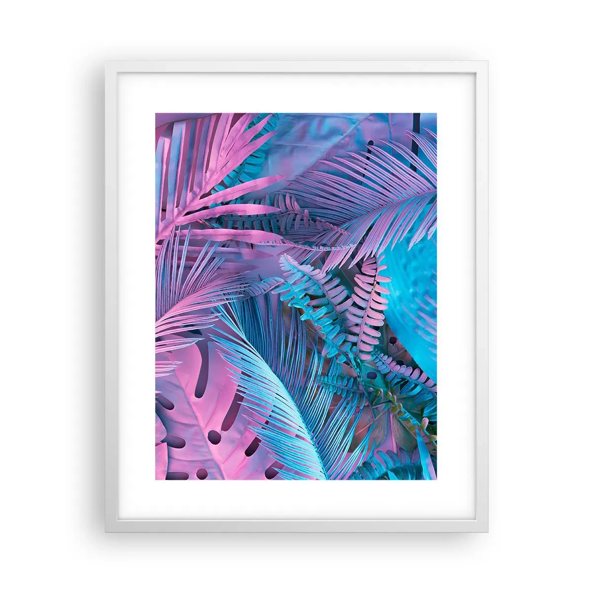 Póster en marco blanco - Trópicos en rosa y azul - 40x50 cm