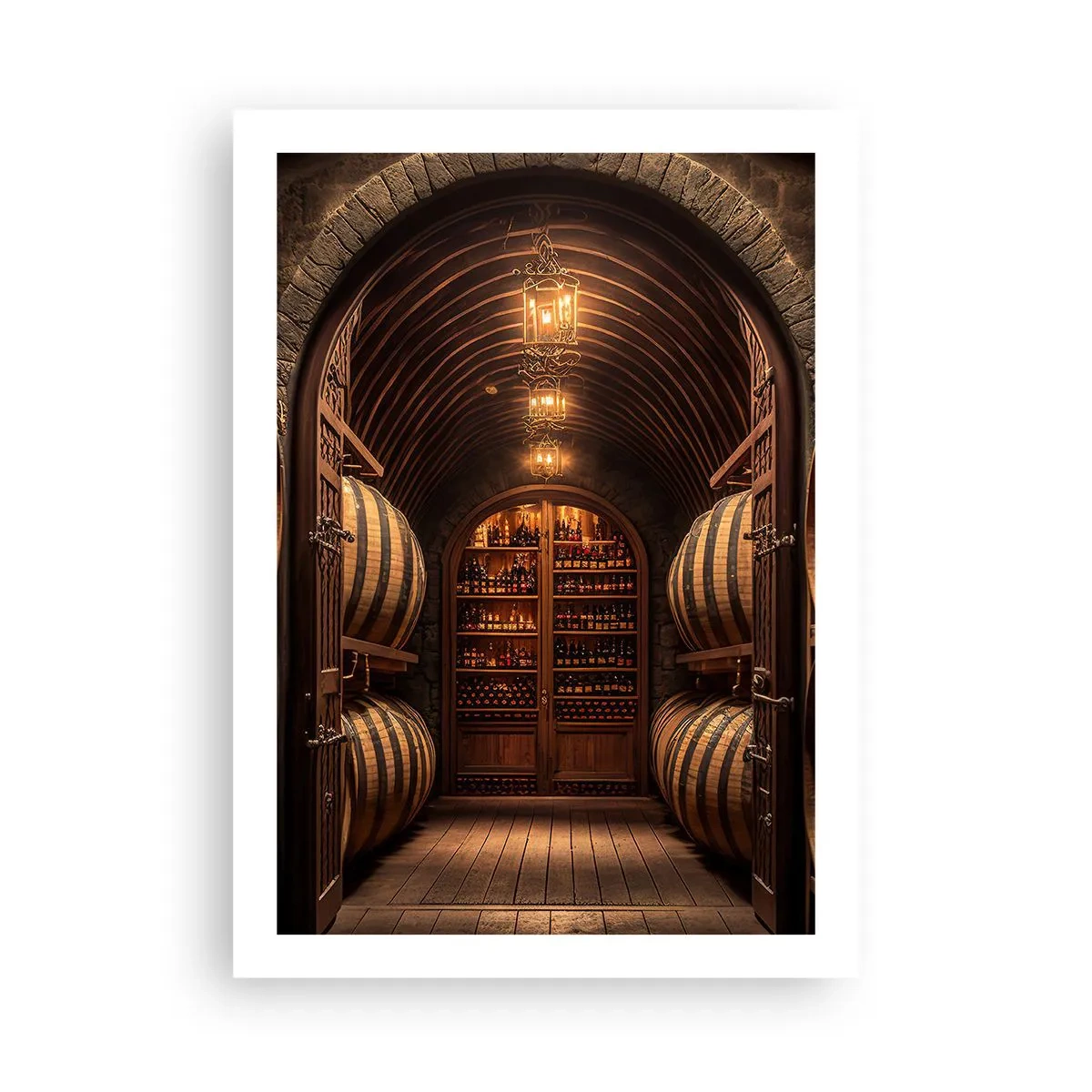 Póster - Elegante bodega con barricas de madera. - 50x70cm - Sótano atmosférico - Decoración de pared moderna para salón y dormitorio ARTTOR