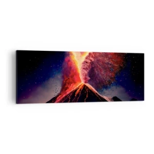 Cuadro sobre lienzo - Impresión de Imagen - Una erupción volcánica única por la noche con colores dinámicos. - 140x50cm - Belleza y horror - Decoración de pared moderna para salón y dormitorio ARTTOR