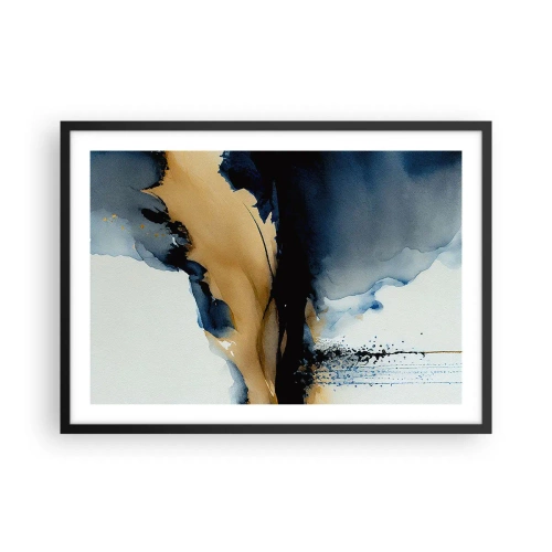 Póster en marco negro - Una composición abstracta en tonos azul marino y dorado. - 70x50cm - Tras el telón - Decoración de pared moderna para salón y dormitorio ARTTOR
