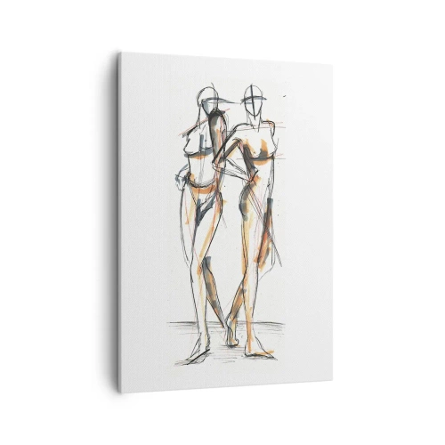 Cuadro sobre lienzo - Impresión de Imagen - Boceto artístico de dos siluetas sobre un fondo blanco. - 50x70cm - Un estudio sobre el encanto - Decoración de pared moderna para salón y dormitorio ARTTOR