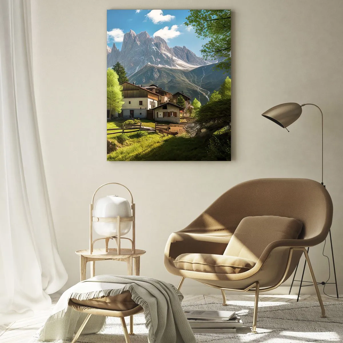 Cuadro sobre vidrio - Impresiones sobre Vidrio - Desarrollo rural en un entorno verde al pie de los picos alpinos - 50x70cm - Idilio alpino - Decoración de pared moderna para salón y dormitorio ARTTOR