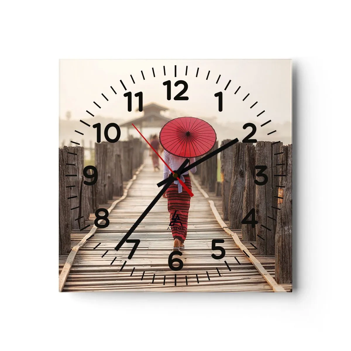 Reloj de pared - Reloj de vidrio - En un viejo puente - 30x30 cm