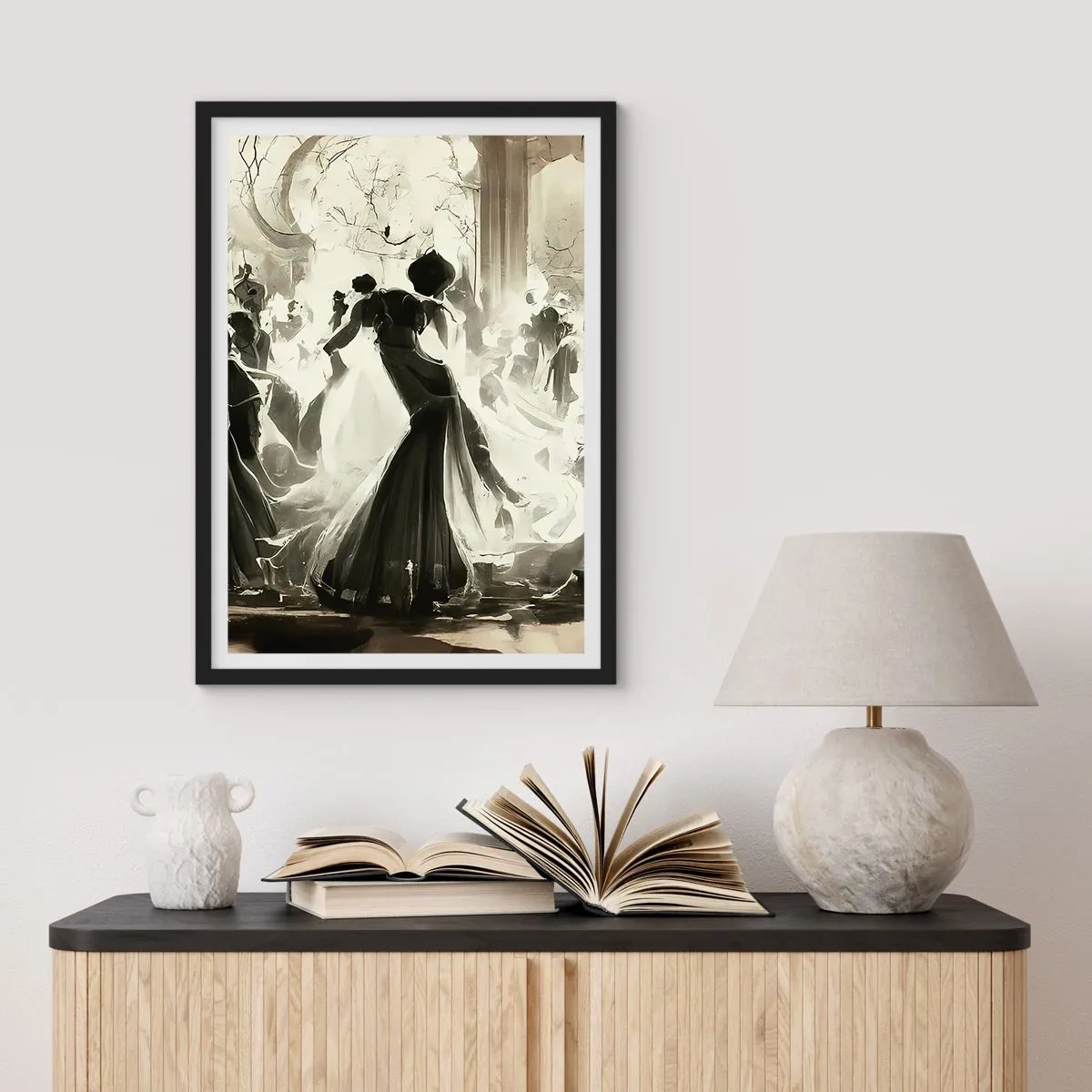 Póster en marco negro - Un elegante balón en blanco y negro. - 50x70cm - Gran mascarada - Decoración de pared moderna para salón y dormitorio ARTTOR