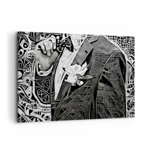 Cuadro sobre lienzo - Impresión de Imagen - Elegante abstracción de un hombre con traje en blanco y negro. - 120x80cm - Solo un hombre aparentemente gris - Decoración de pared moderna para salón y dormitorio ARTTOR
