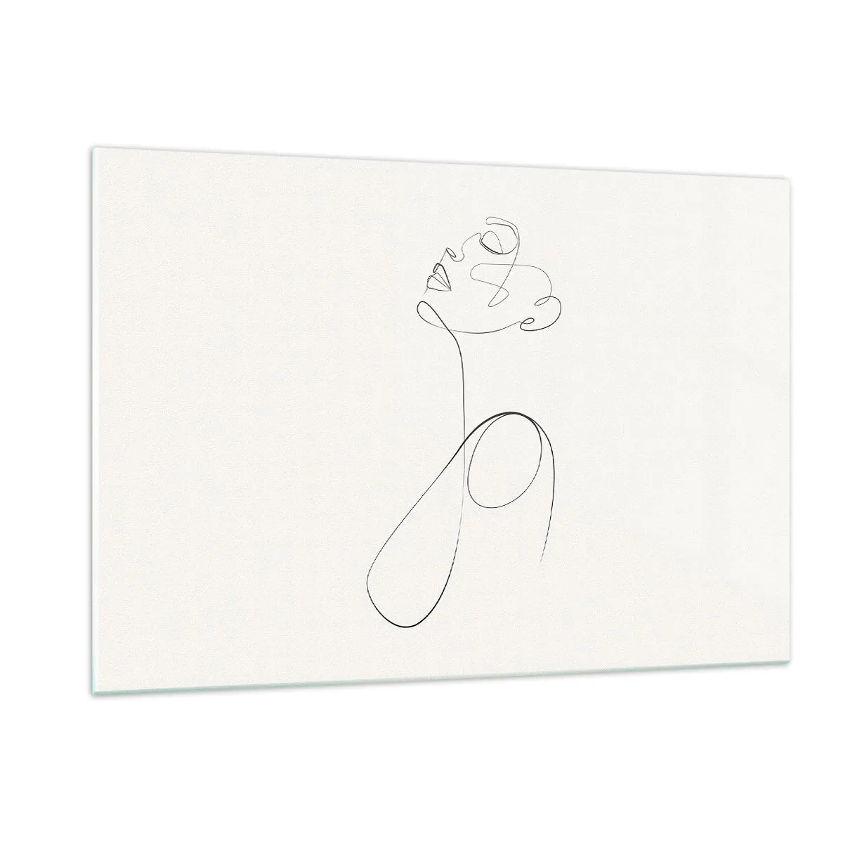 Cuadro sobre vidrio - Impresiones sobre Vidrio - Rostro y silueta femenina en estilo de arte lineal sobre fondo blanco - 120x80cm - En el bucle de los sueños - Decoración de pared moderna para salón y dormitorio ARTTOR