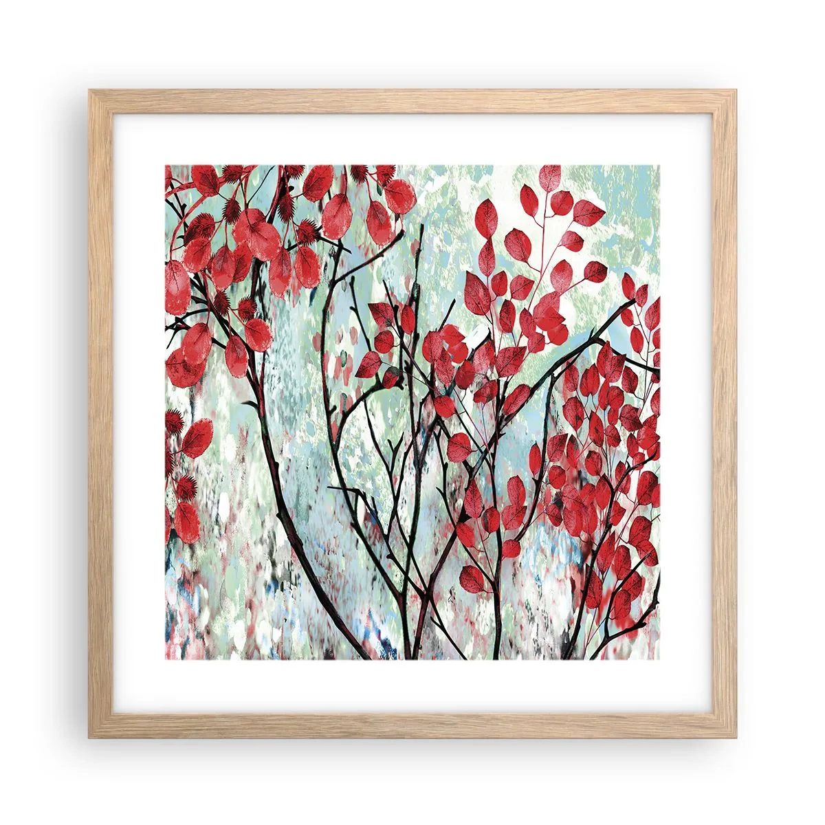 Póster en marco roble claro - Un árbol en escarlata - 40x40 cm
