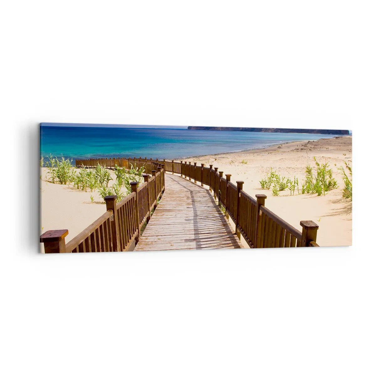 Cuadro sobre lienzo - Impresión de Imagen - Camino de madera que conduce a la playa con vistas al mar. - 140x50cm - Llévame a la isla de la felicidad - Decoración de pared moderna para salón y dormitorio ARTTOR